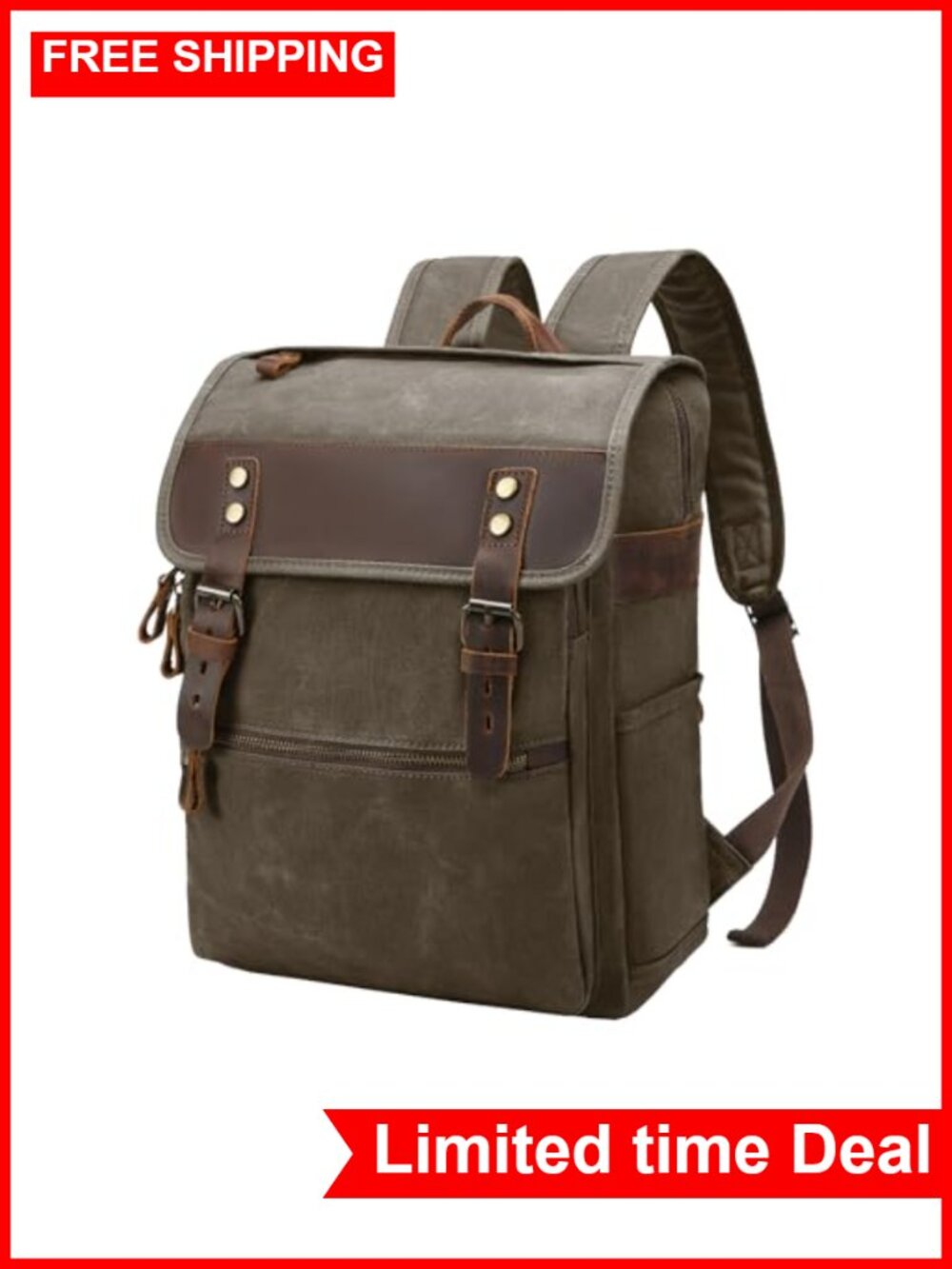 Waxed Canvas Vintage Backpack for Men Women, Army Green